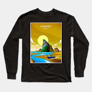 Phuket Thailand Vintage Abstract Travel Advertising Print Long Sleeve T-Shirt